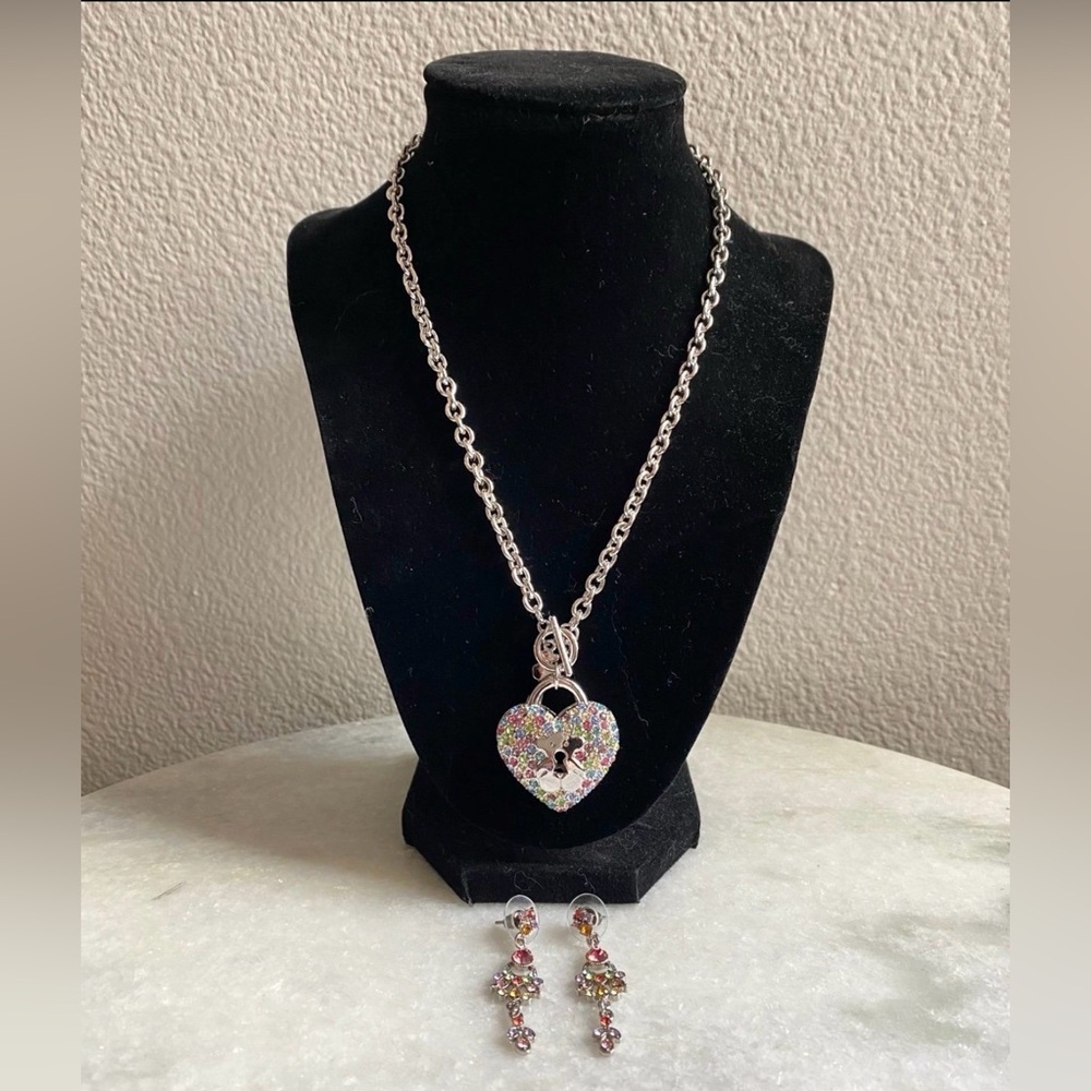 Y2K rhinestone charm locket necklace and earring set